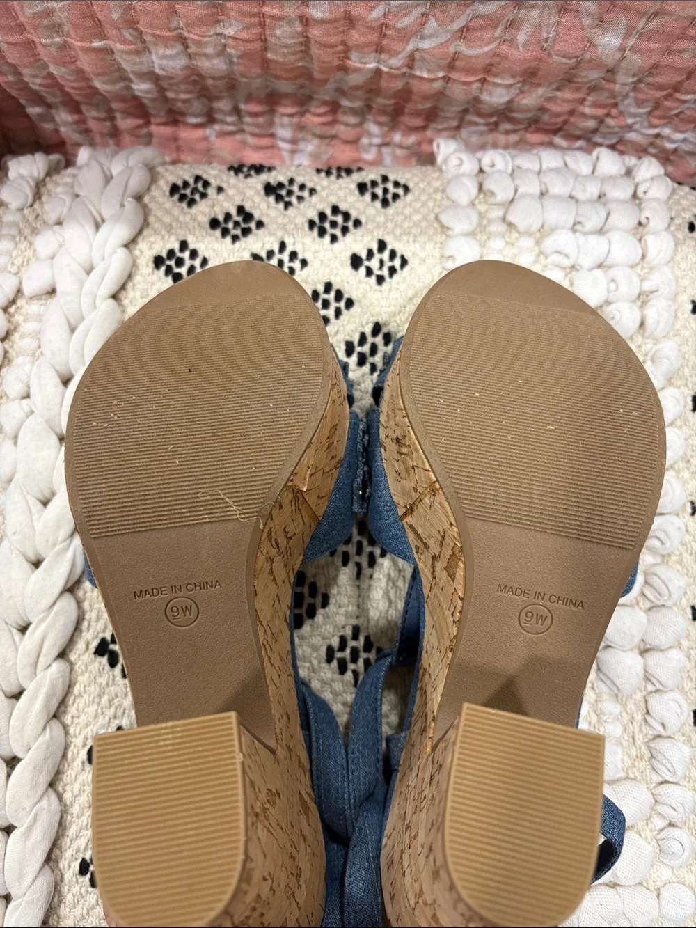 American Rag Denim Floral Cork Platform Sandals - Blue